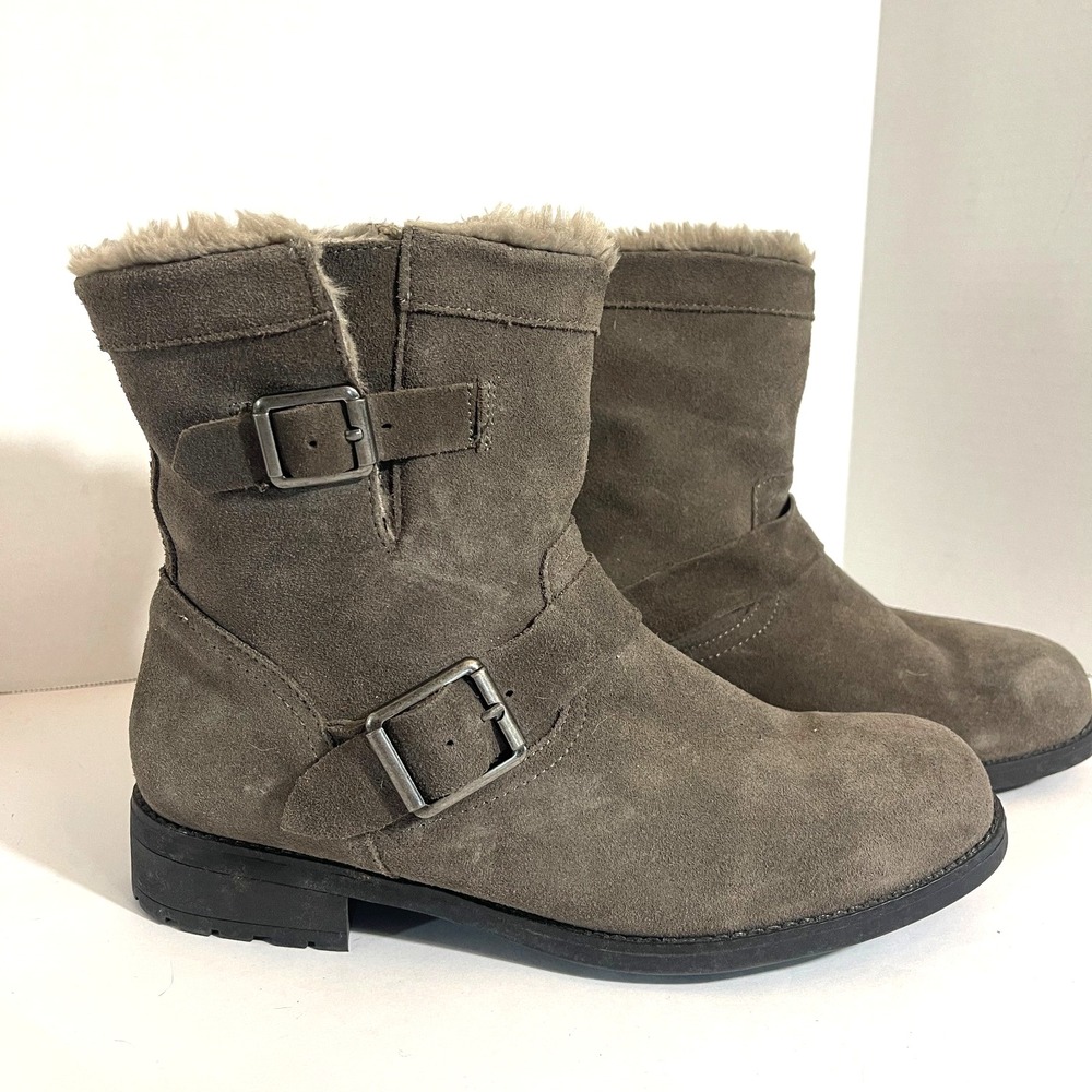 Bjorndal Vail Ankle Boots Womens Size 9 Gray Suede Faux Fur Winter Booties